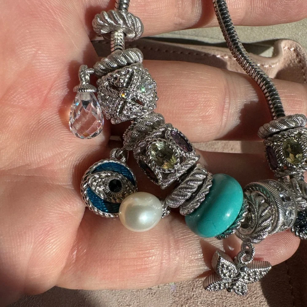 Judith Ripka Sterling Silver Charm bracelet with 13 charms and spacers - Picture 9 of 15